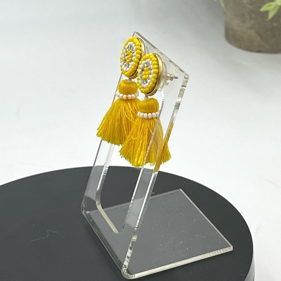J.Crew Yellow Beaded Stud and Tassel Drop Gold Tone Earrings - Picture 10 of 13
